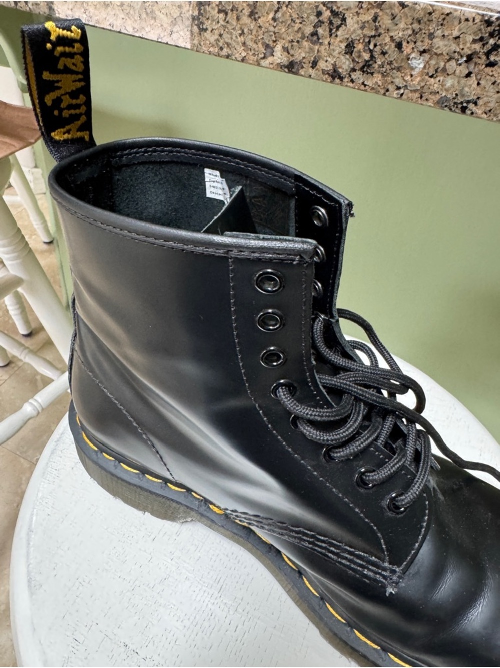 Dr. Martens Doc Black Leather 8-Eye Lace-Up Boots Yellow Welt 10.5 M sz 44 new - Picture 6 of 11
